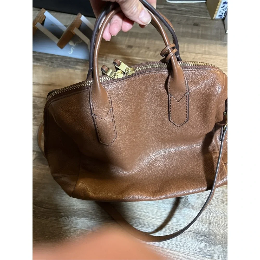 Fossil Sydney Satchel Brown Textured Leather Brass Hardware EUC